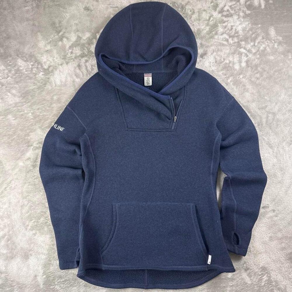 Stio Wilcox Fleece Hoodie Womens Medium Navy Blue Heather Cowl Neck Zip Pullover